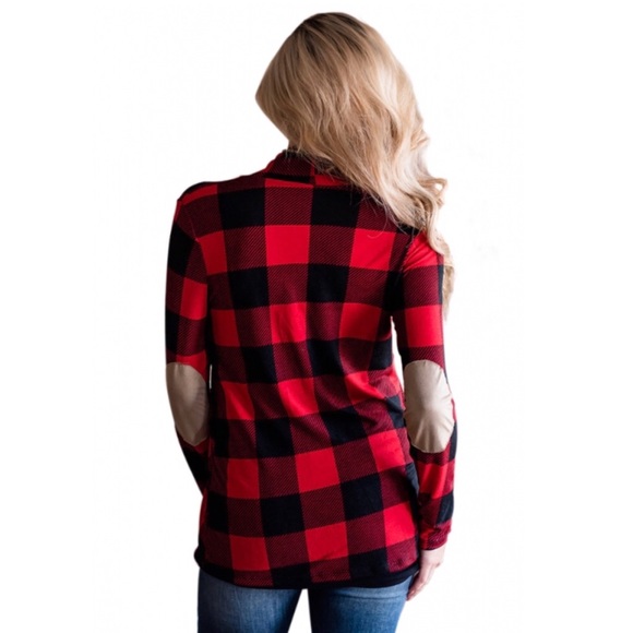 🍎🎉HP🎉🚨ONE LEFT🚨Red Plaid Elbow Patch Cardigan - Picture 3 of 6